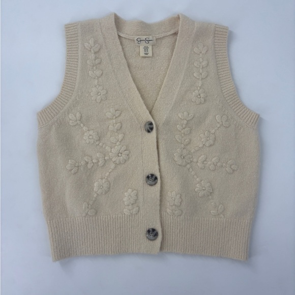 Jessica Simpson Sweaters - Jessica Simpson Cream Floral V-Neck Sweater Vest